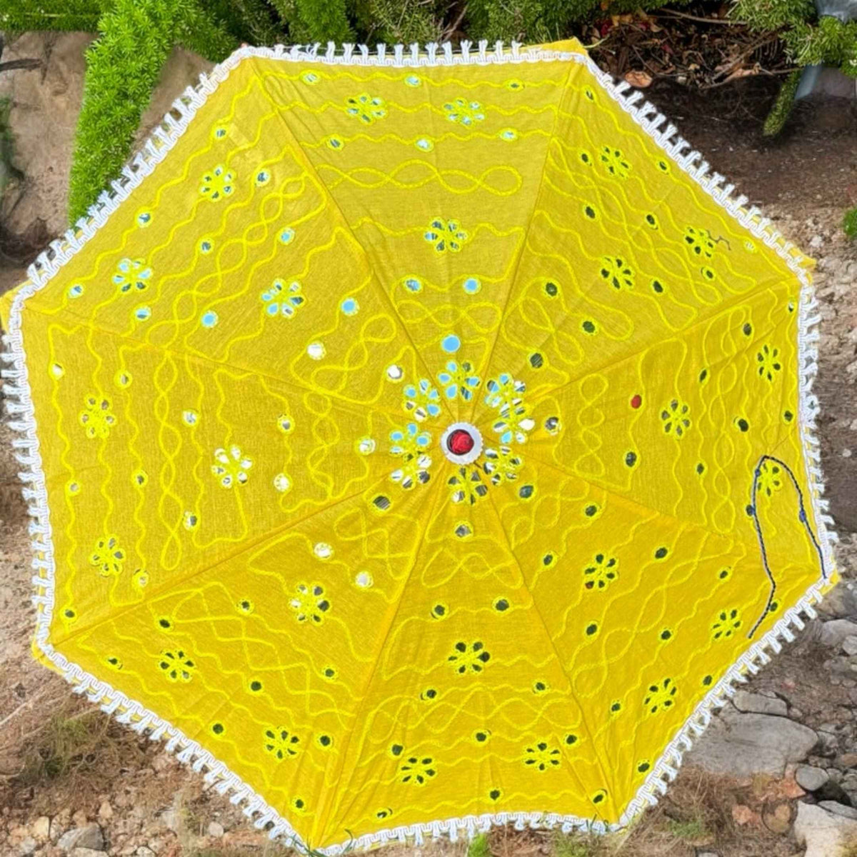 Yellow Cutwork Lace Parasols - Haldi & Mehendi Umbrellas