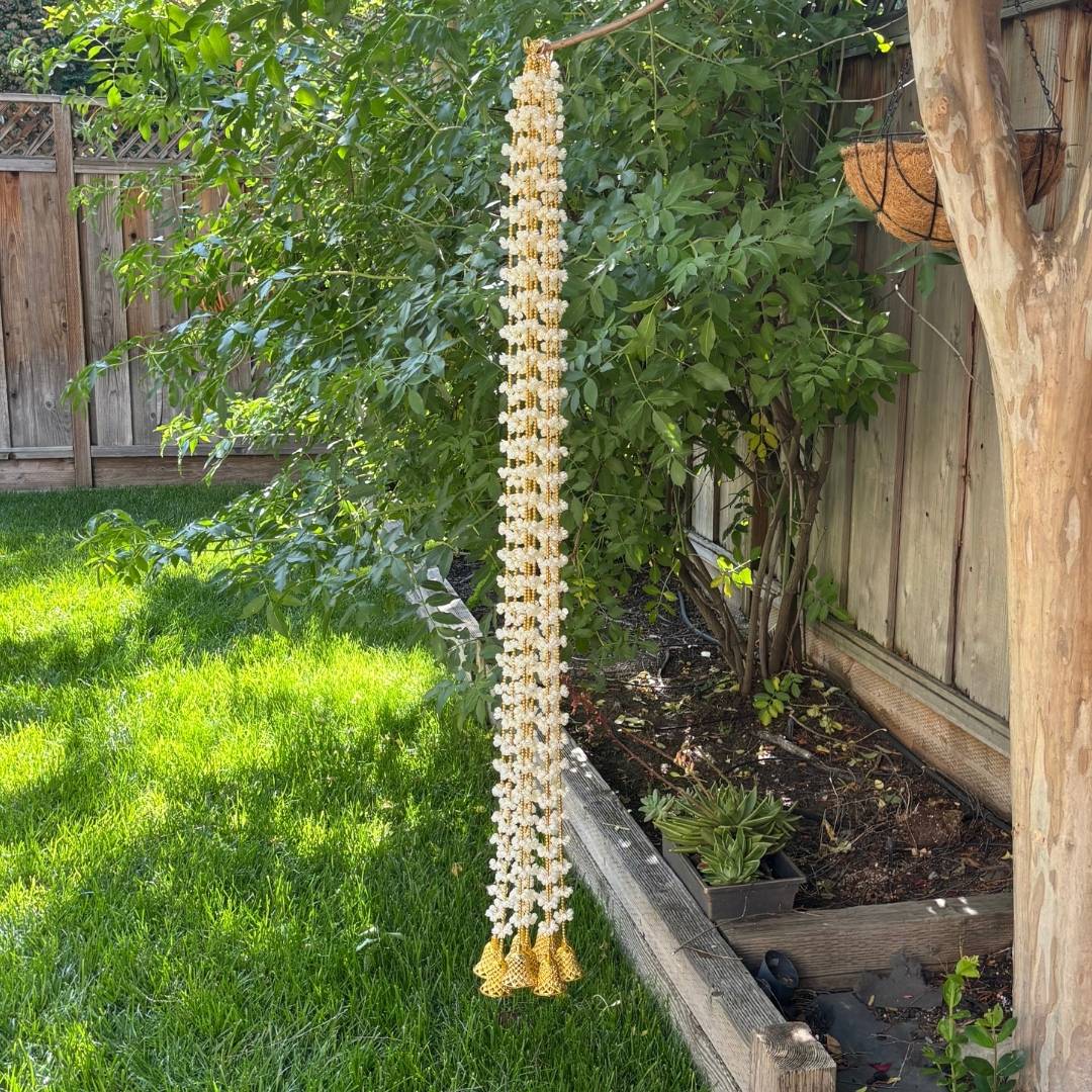 Mogra Jasmine Garland with Gold Bells - Set of 10, 5FT or 2FT