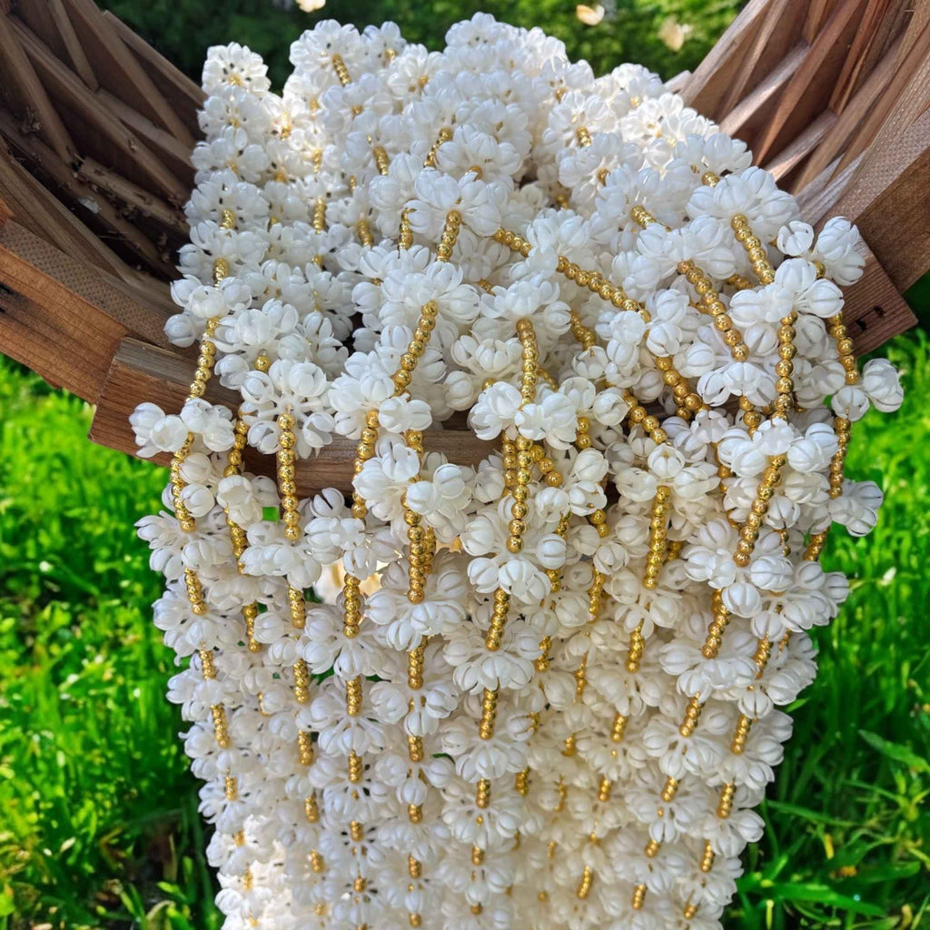 Mogra Jasmine Garland with Gold Bells - Set of 10, 5FT or 2FT