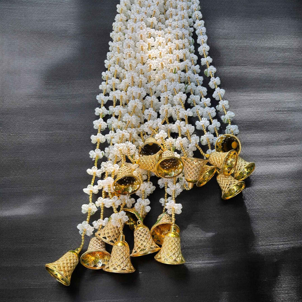 Mogra Jasmine Garland with Gold Bells - Set of 10, 5FT or 2FT