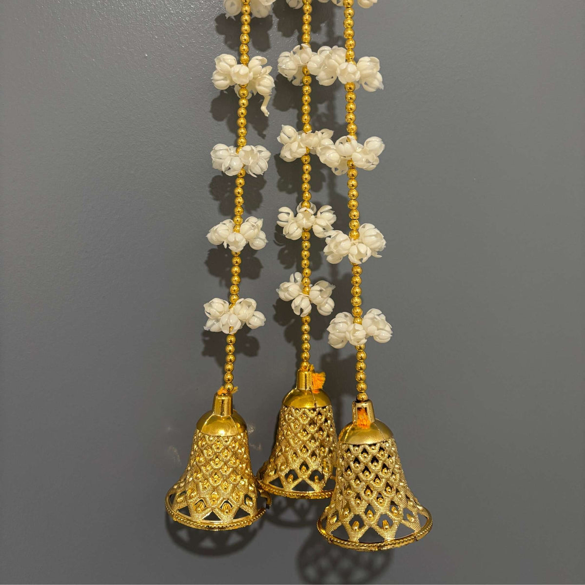 Mogra Jasmine Garland with Gold Bells - Set of 10, 5FT or 2FT