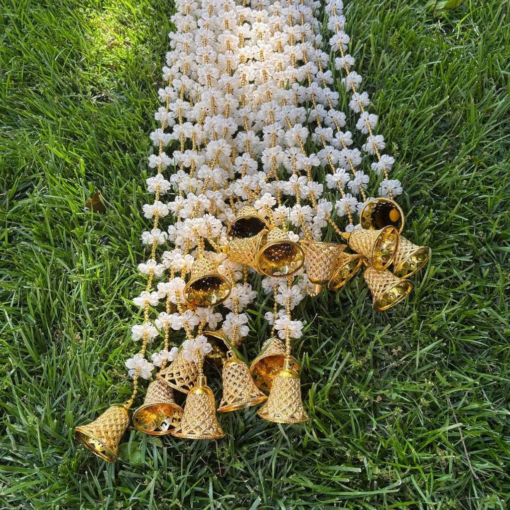 Mogra Jasmine Garland with Gold Bells - Set of 10, 5FT or 2FT