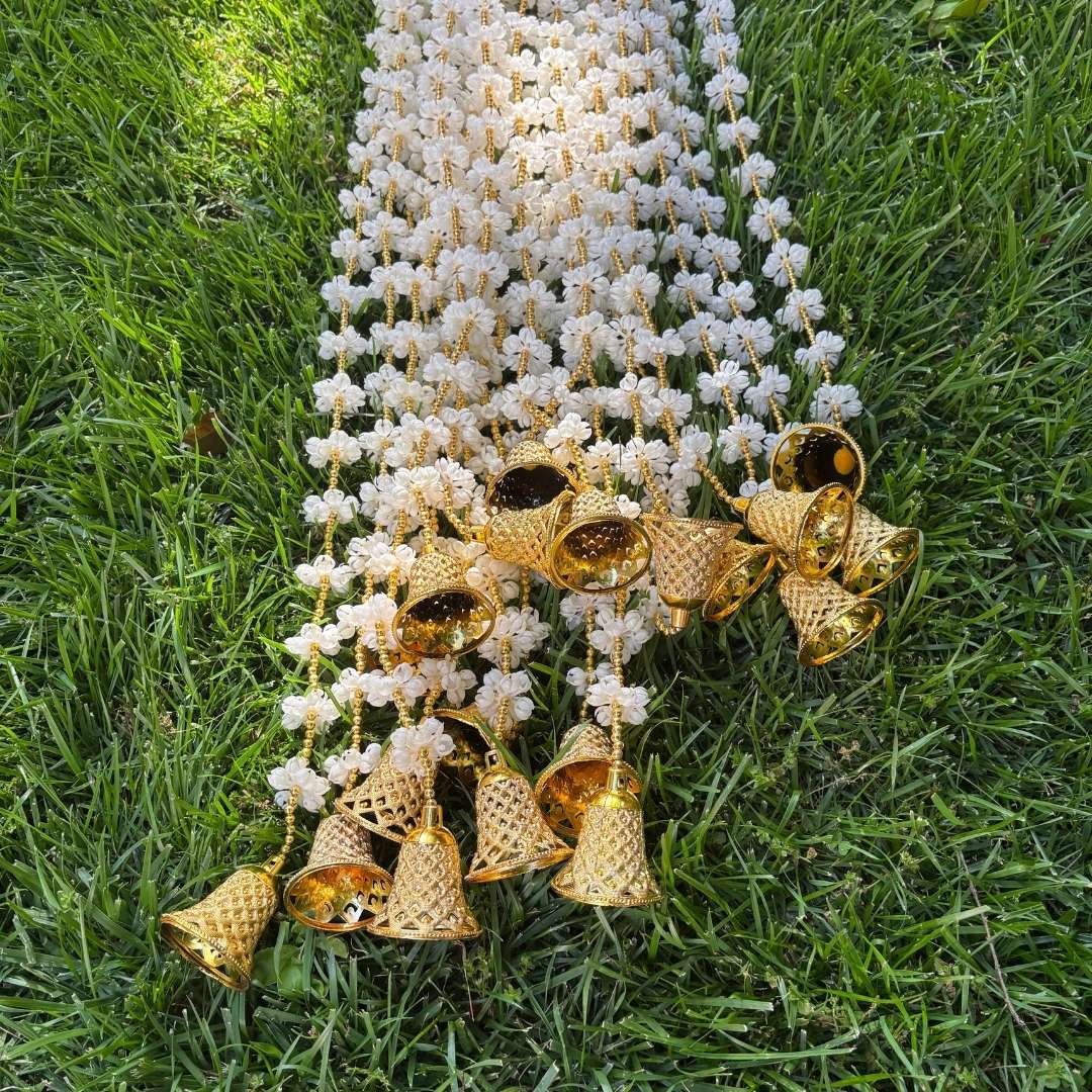 Mogra Jasmine Garland with Gold Bells - Set of 10, 5FT or 2FT