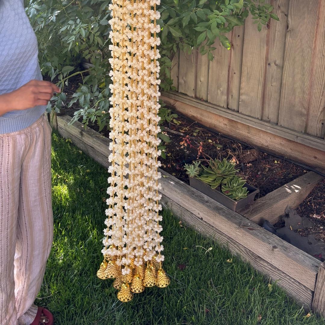 Mogra Jasmine Garland with Gold Bells - Set of 10, 5FT or 2FT