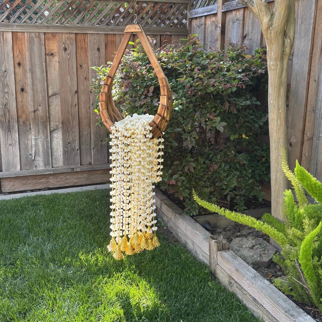 Mogra Jasmine Garland with Gold Bells - Set of 10, 5FT or 2FT