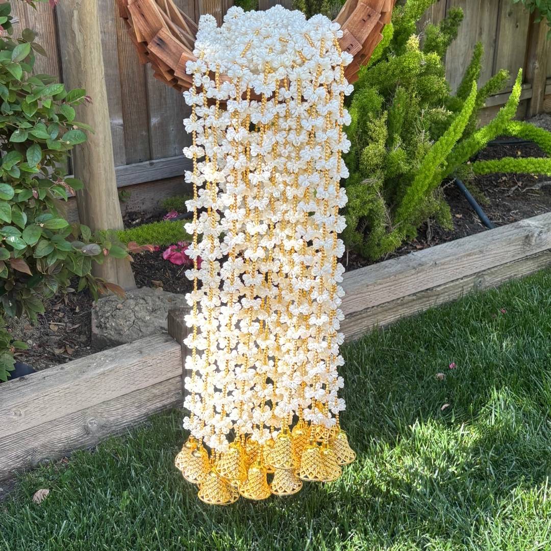 Mogra Jasmine Garland with Gold Bells - Set of 10, 5FT or 2FT