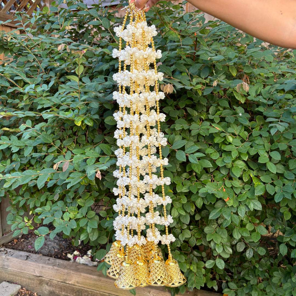 Mogra Jasmine Garland with Gold Bells - Set of 10, 5FT or 2FT