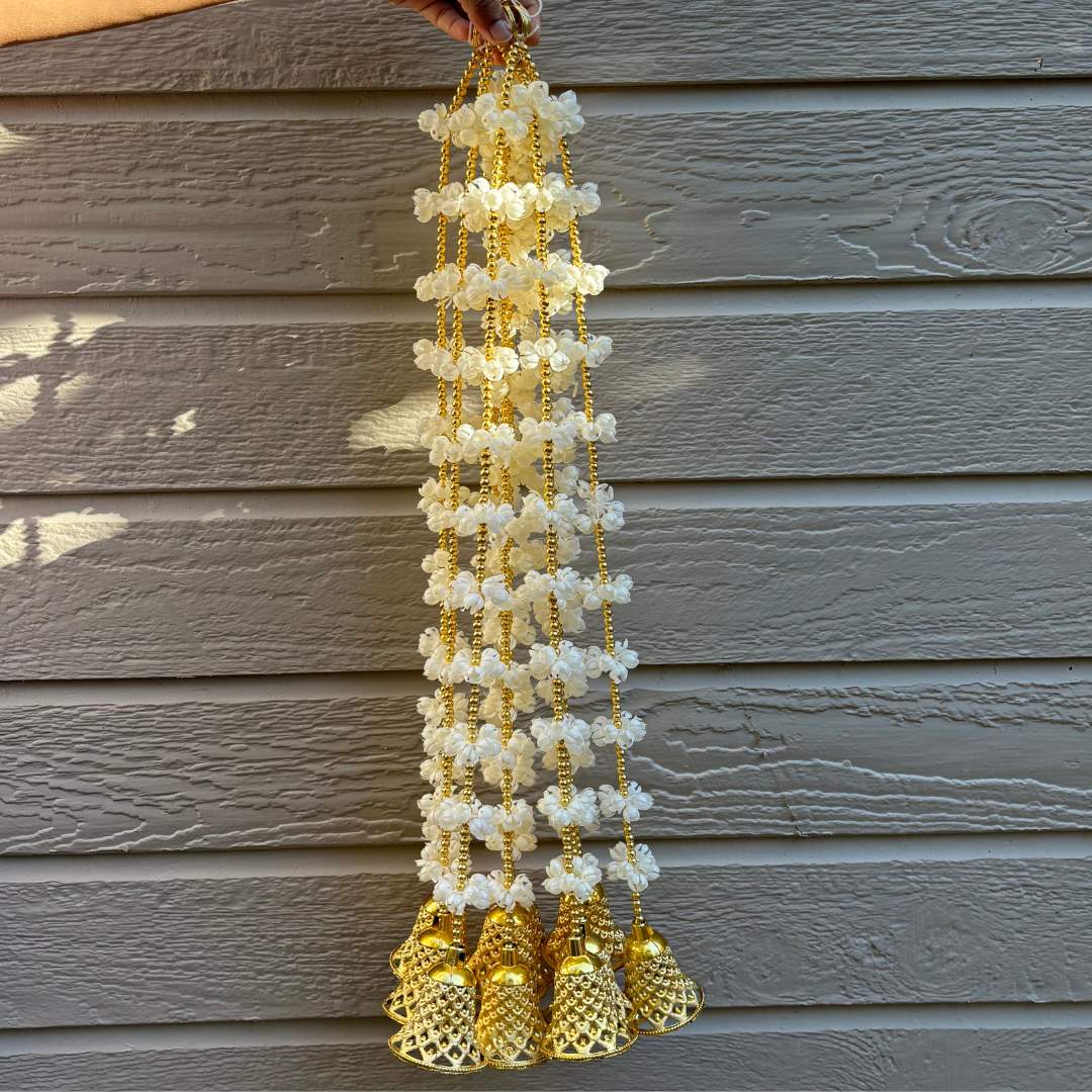 Mogra Jasmine Garland with Gold Bells - Set of 10, 5FT or 2FT