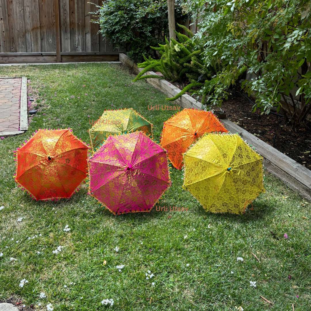 Gold Print Silk Parasols - Decorative Umbrellas, Sets of 5-25