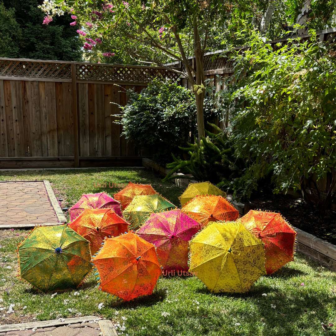 Gold Print Silk Parasols - Decorative Umbrellas, Sets of 5-25