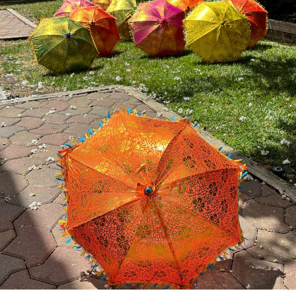 Gold Print Silk Parasols - Decorative Umbrellas, Sets of 5-25