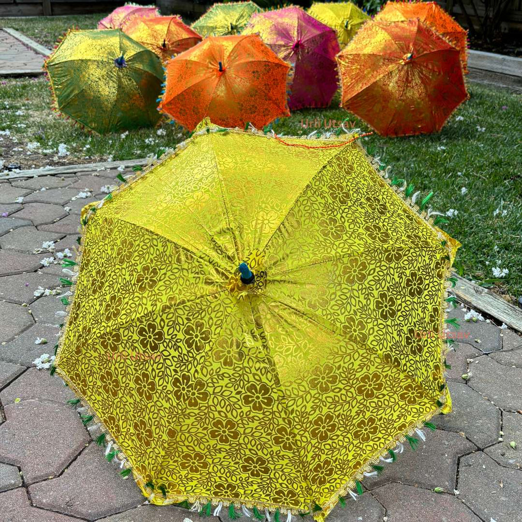 Gold Print Silk Parasols - Decorative Umbrellas, Sets of 5-25