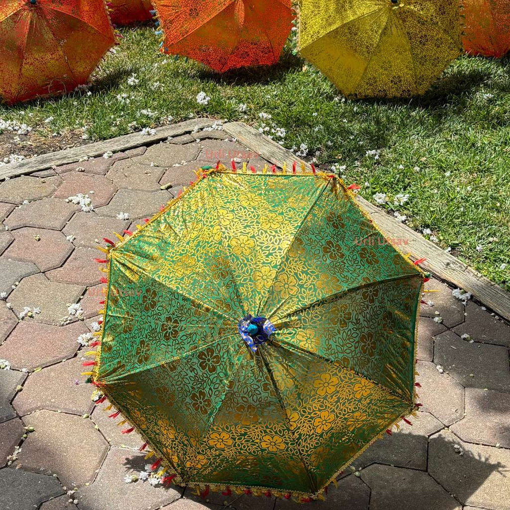 Gold Print Silk Parasols - Decorative Umbrellas, Sets of 5-25