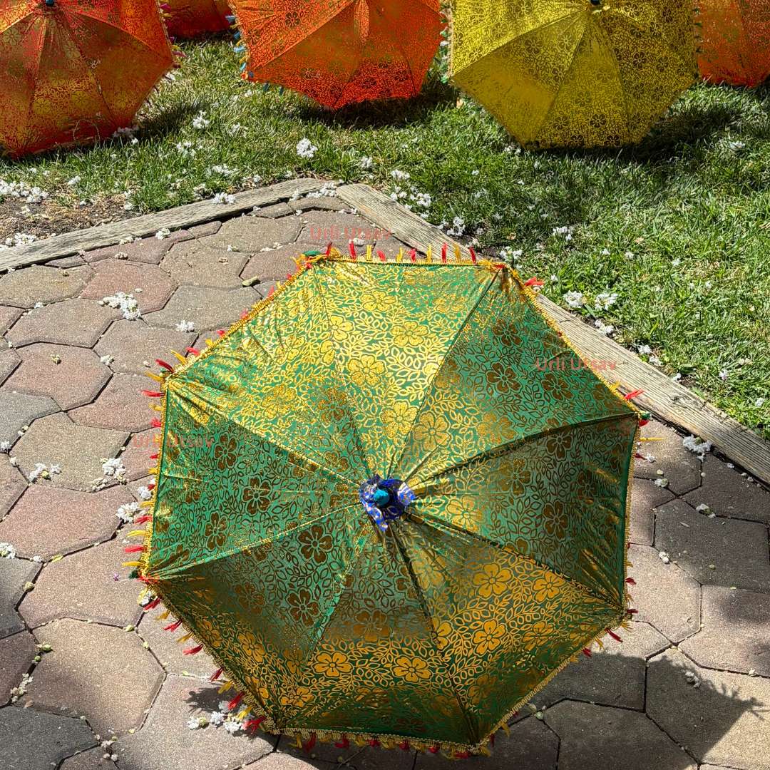 Gold Print Silk Parasols - Decorative Umbrellas, Sets of 5-25