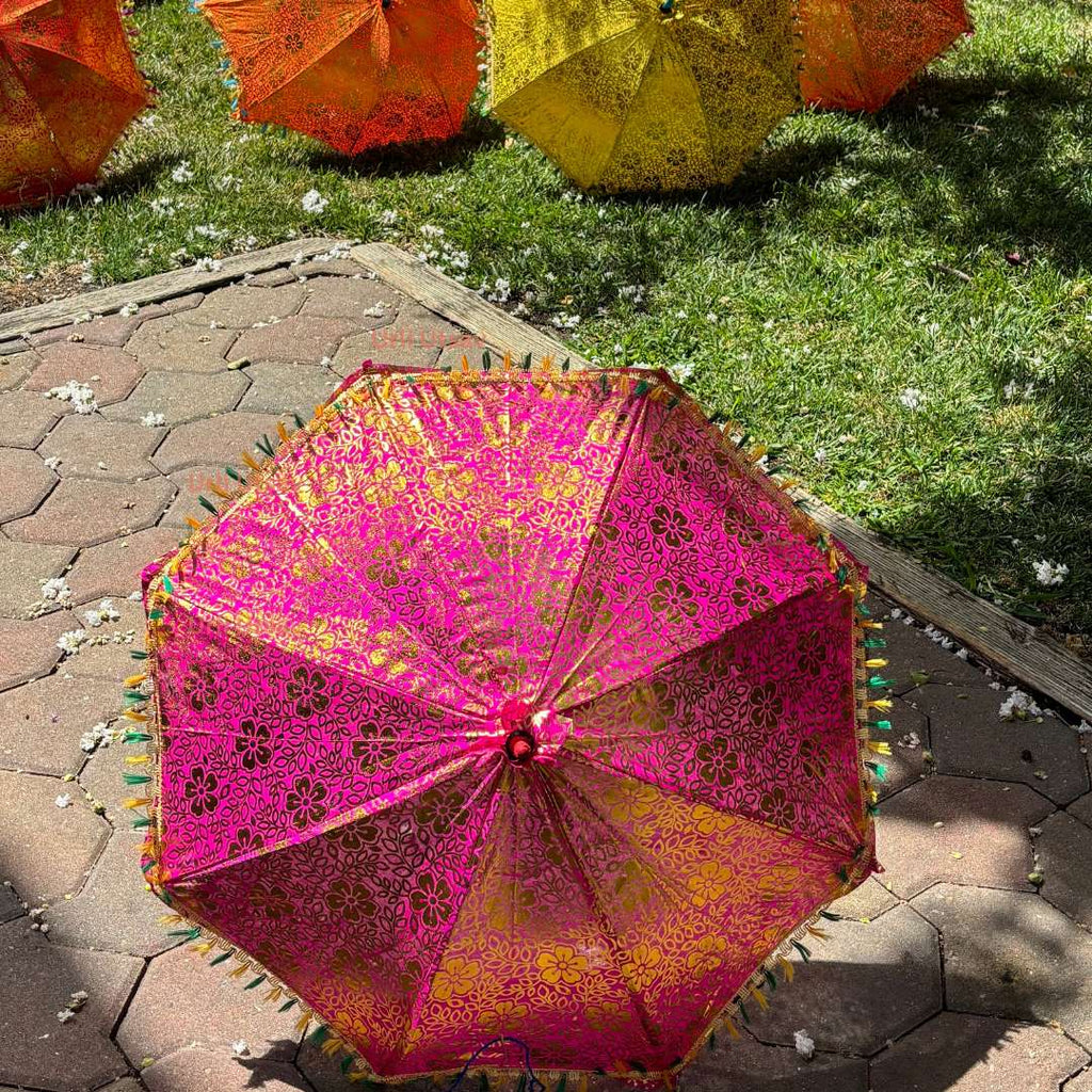 Gold Print Silk Parasols - Decorative Umbrellas, Sets of 5-25
