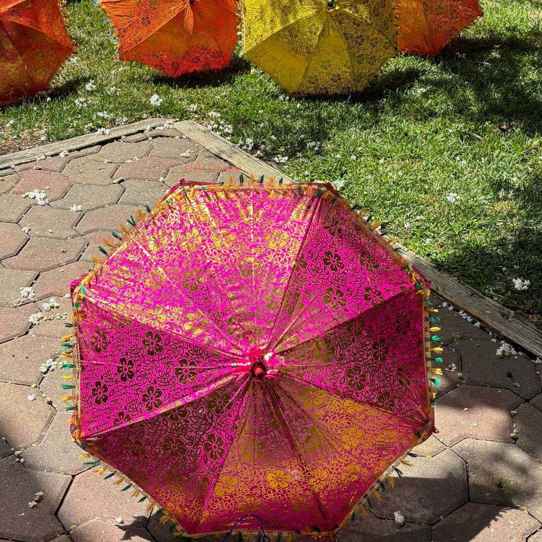 Gold Print Silk Parasols - Decorative Umbrellas, Sets of 5-25