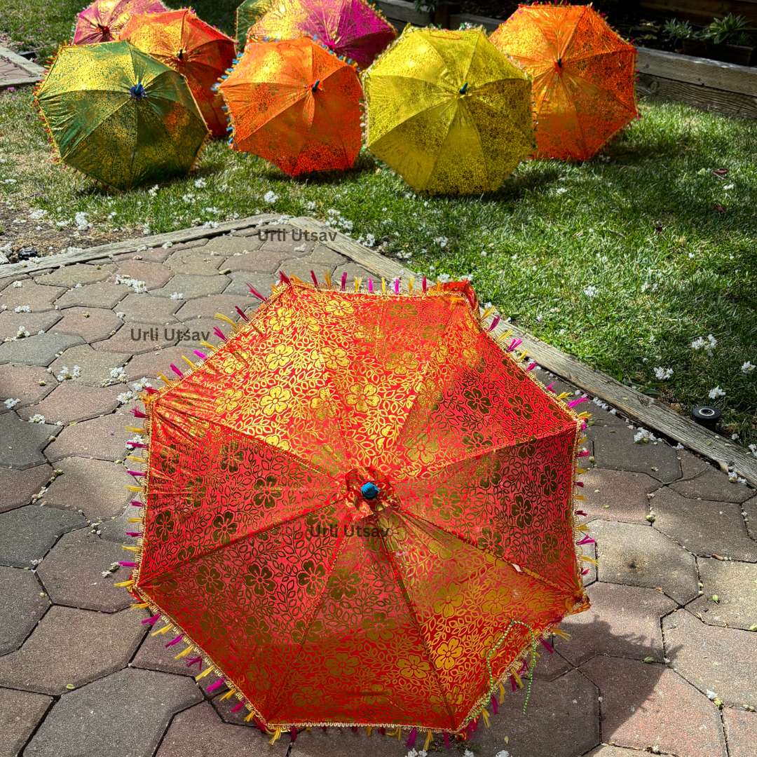 Gold Print Silk Parasols - Decorative Umbrellas, Sets of 5-25