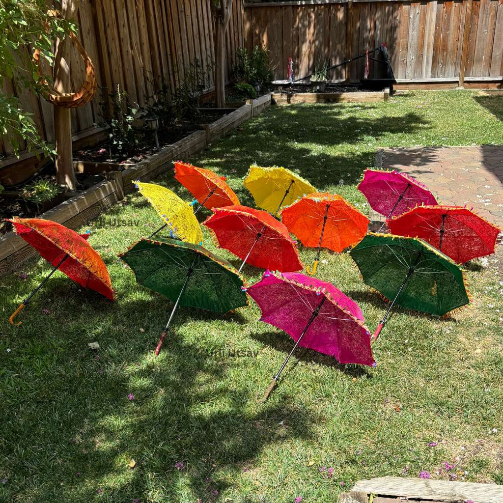 Gold Print Silk Parasols - Decorative Umbrellas, Sets of 5-25