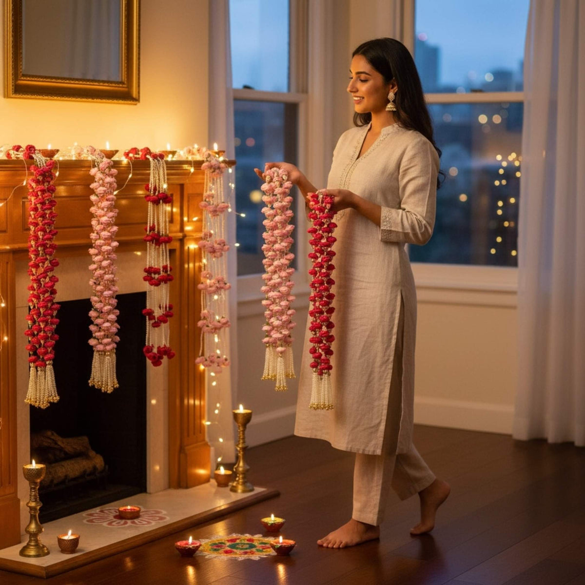 Peony and Pearl Garland Set of 6 - 3FT Wedding and Diwali Strings