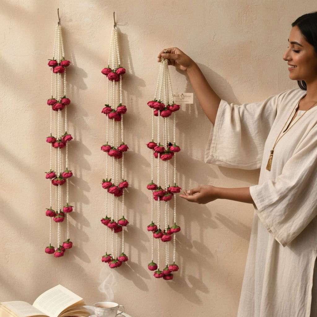 Peony and Pearl Garland Set of 6 - 3FT Wedding and Diwali Strings