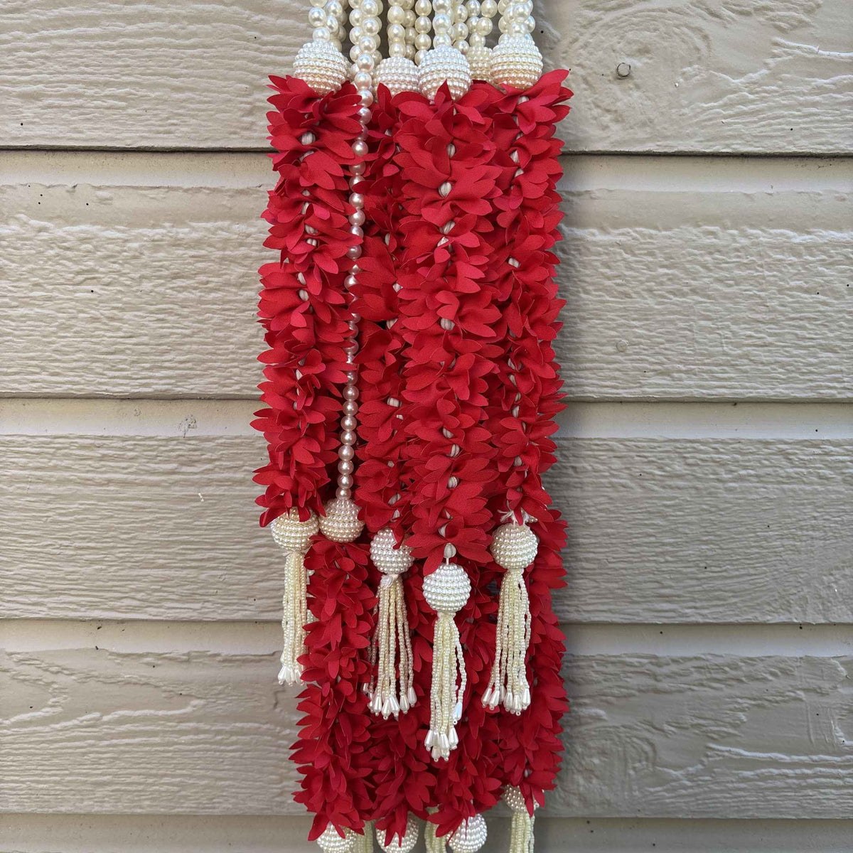 Red Fabric and Pearl Door Garland Set of 6 - 3FT with Hook