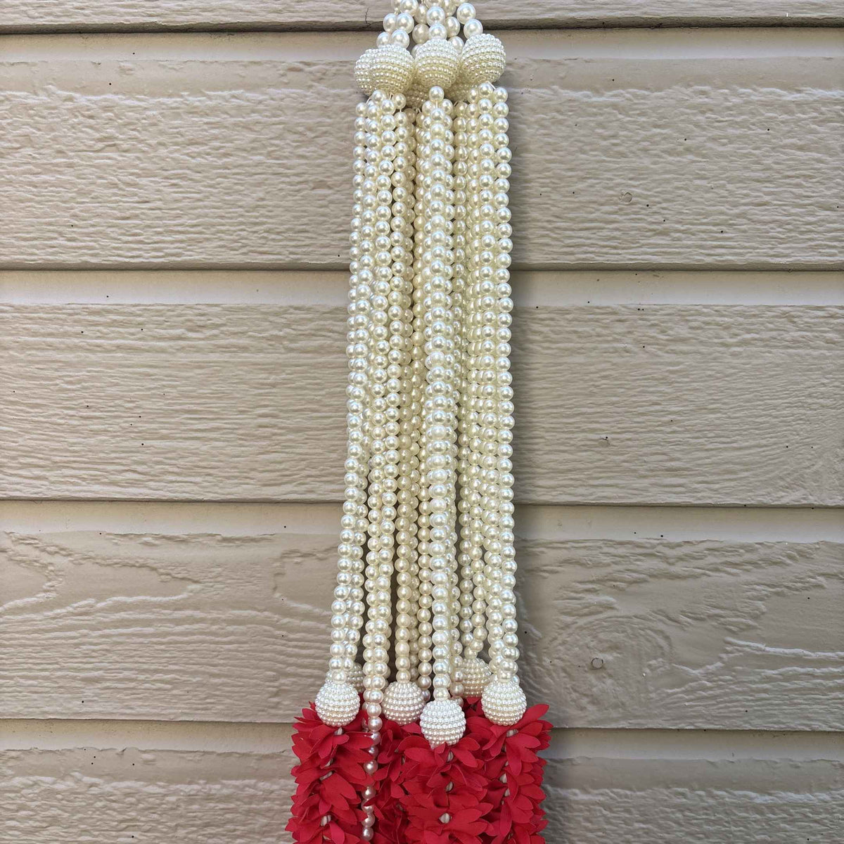 Red Fabric and Pearl Door Garland Set of 6 - 3FT with Hook