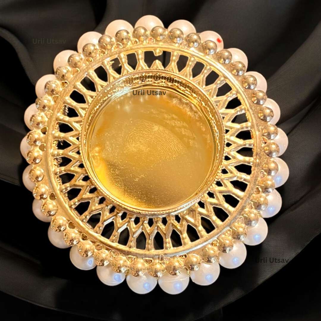Gold Pearl Jali T-Light Holder Set of 10 - 4in Metal Diyas