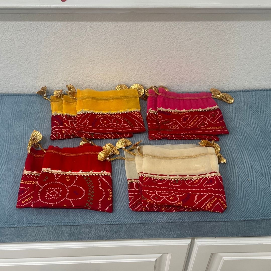 Potli Bags Set of 10 - Bandhani Drawstring Favour Pouches