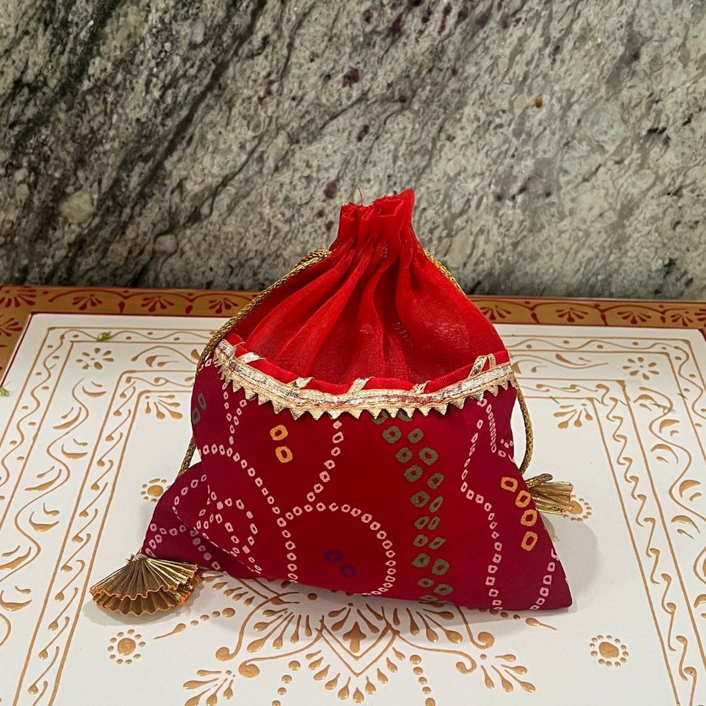 Potli Bags Set of 10 - Bandhani Drawstring Favour Pouches