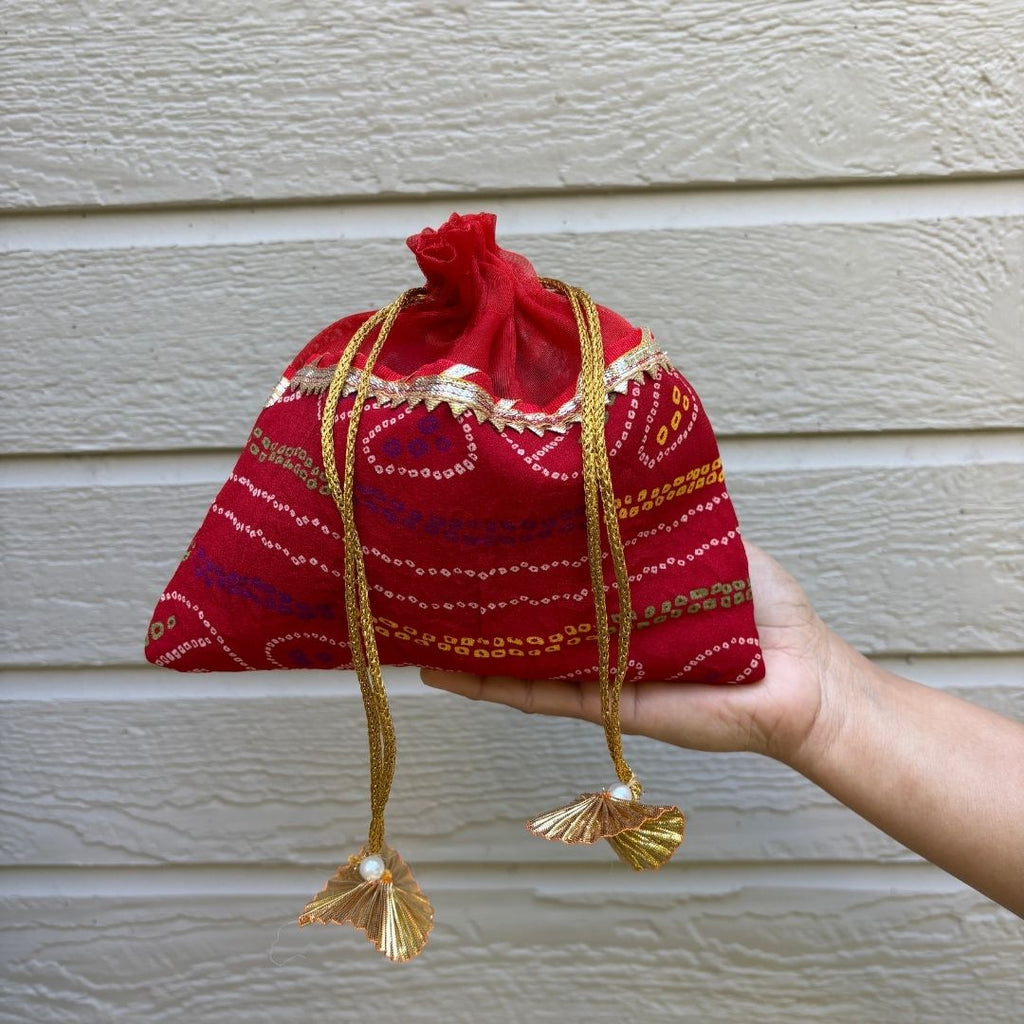 Potli Bags Set of 10 - Bandhani Drawstring Favour Pouches