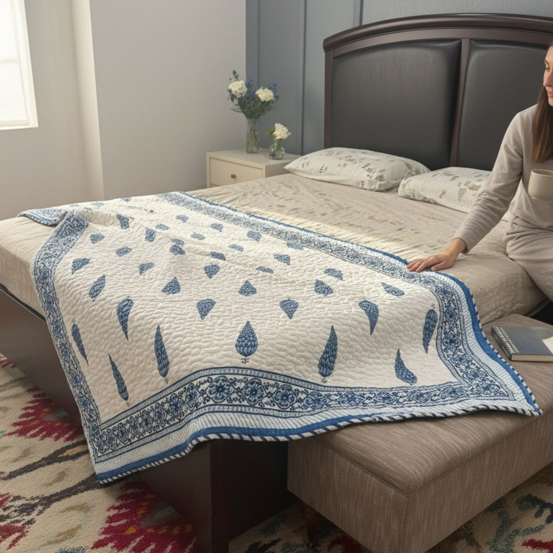 Indian Block Print King Quilt - Reversible Cotton Dohar