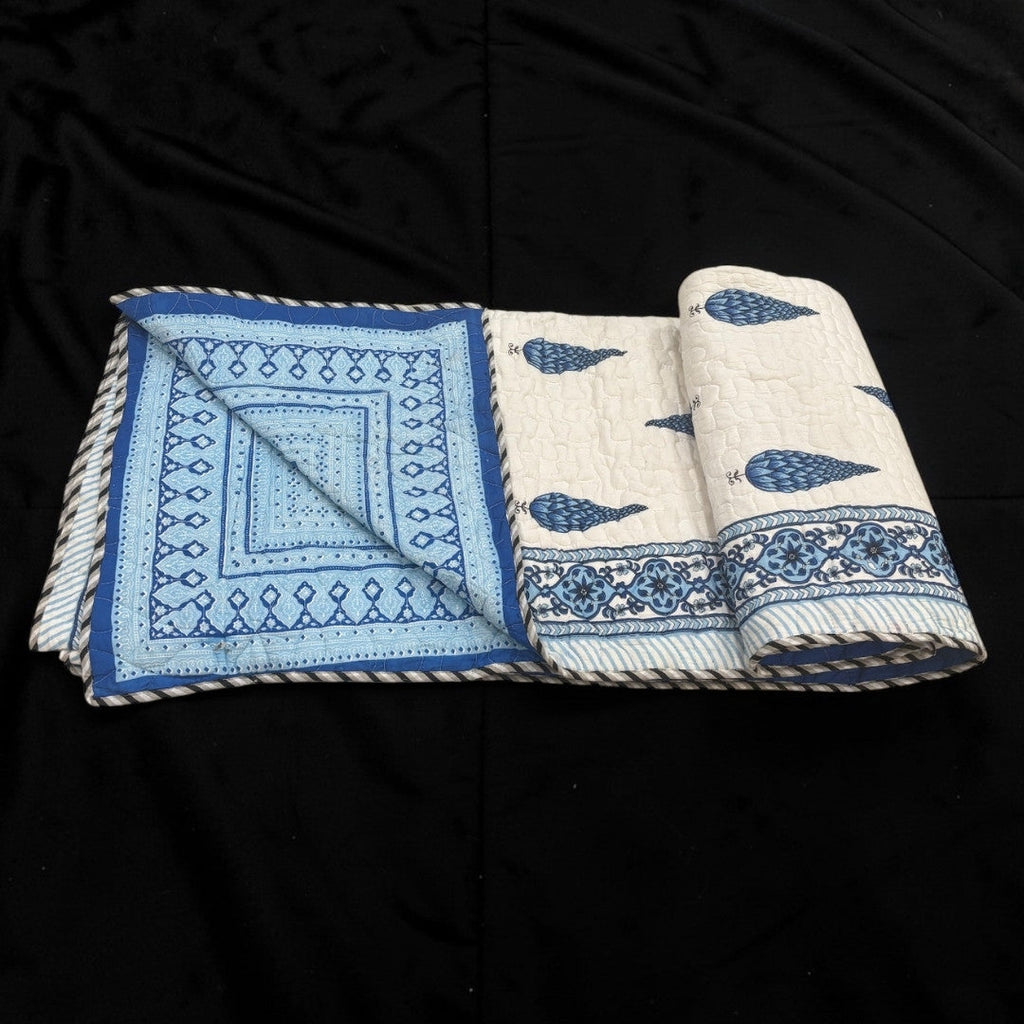 Indian Block Print King Quilt - Reversible Cotton Dohar