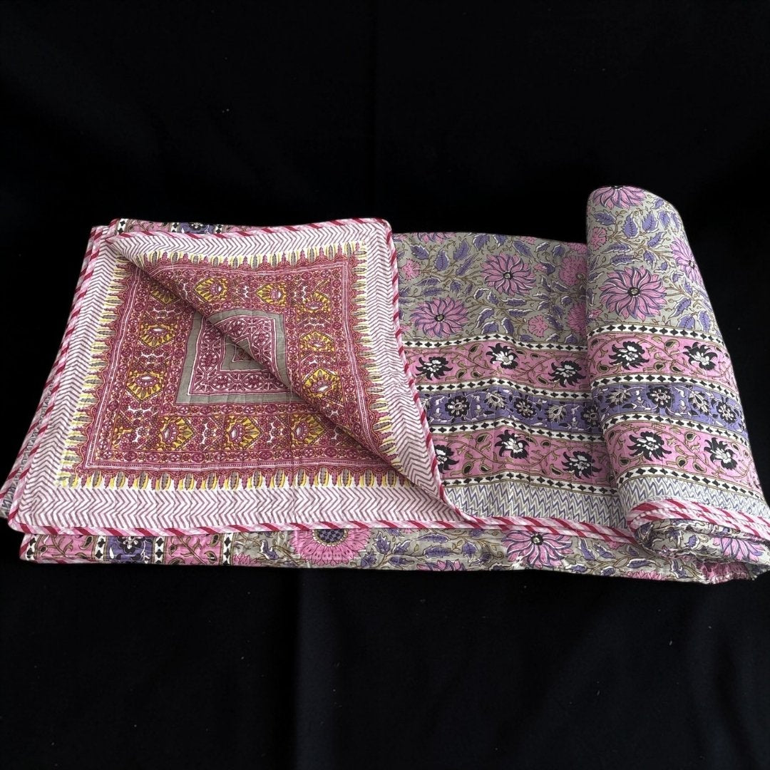 Indian Block Print King Quilt - Reversible Cotton Dohar