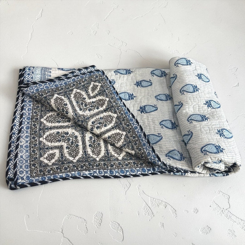 Indian Block Print King Quilt - Reversible Cotton Dohar