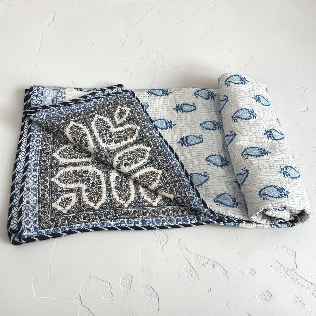 Indian Block Print King Quilt - Reversible Cotton Dohar