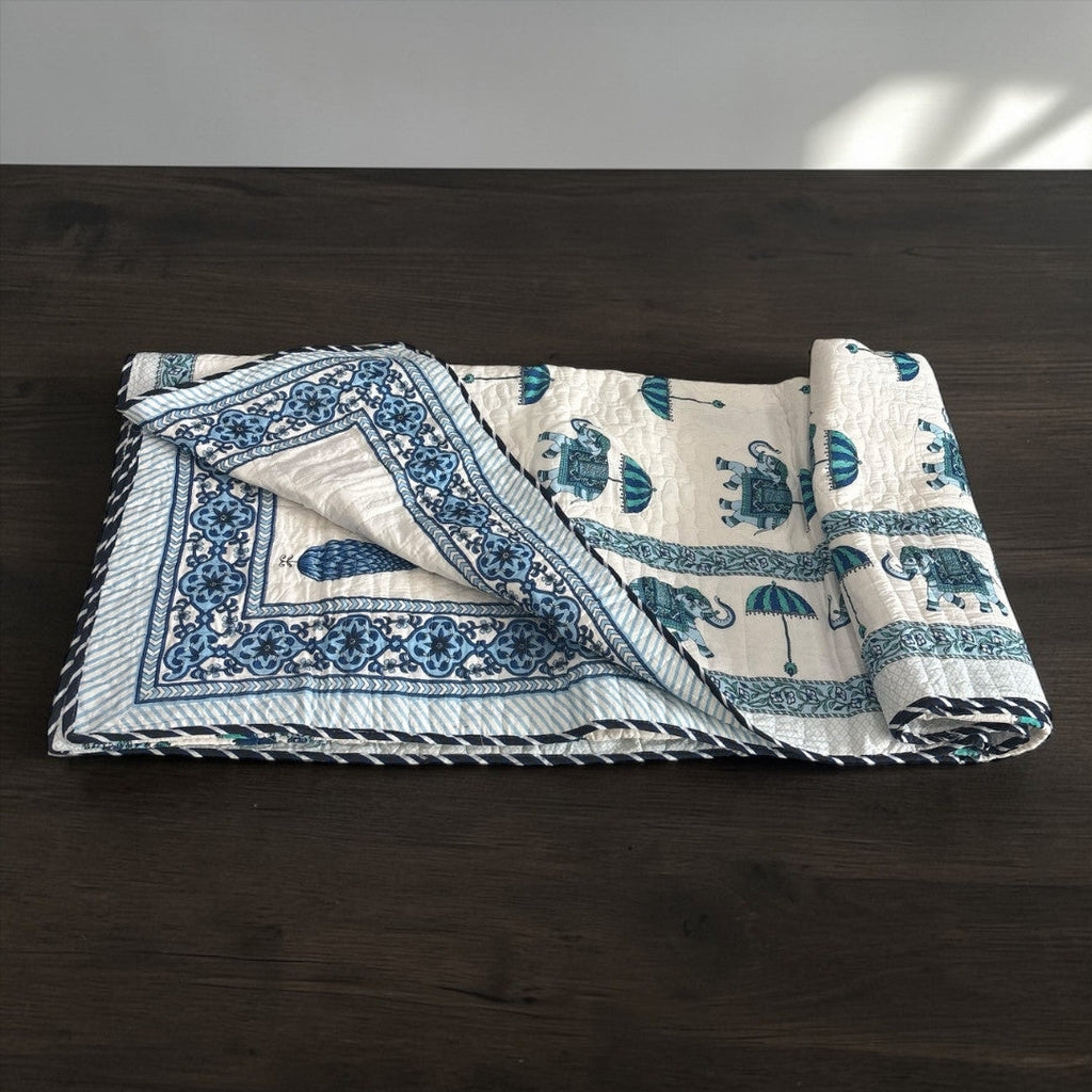 Indian Block Print King Quilt - Reversible Cotton Dohar