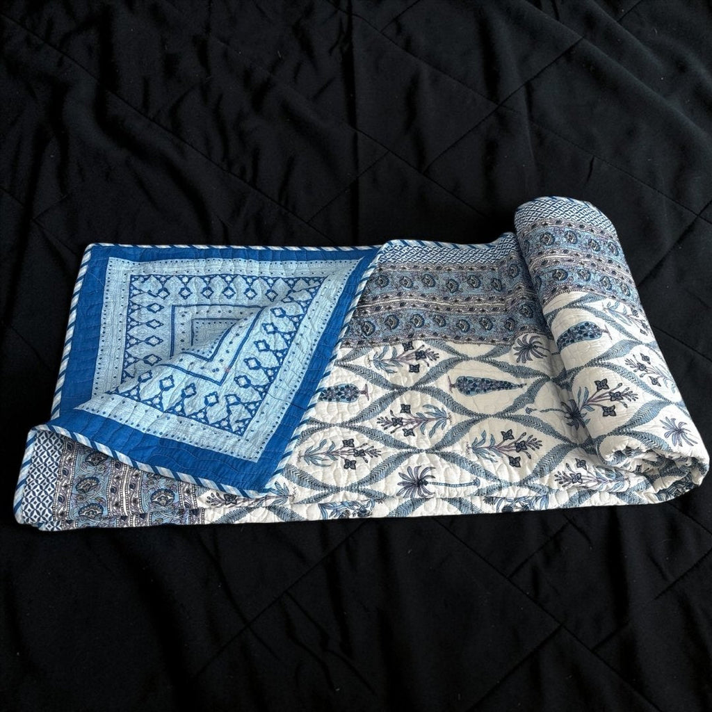 Indian Block Print King Quilt - Reversible Cotton Dohar