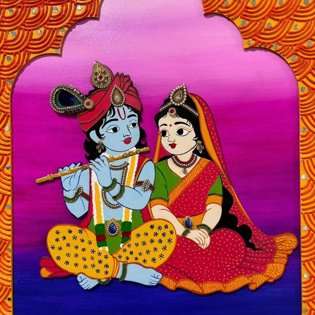 Radha Krishna Wall Art – 20x16 Raised Jharokha Panel