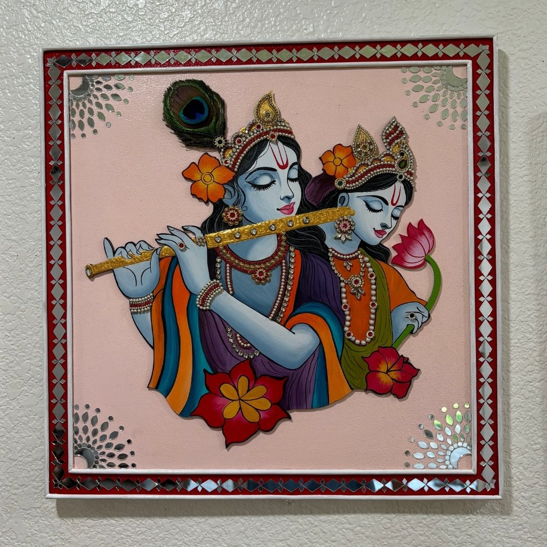 Radha Krishna Lippan Wall Art Set - 3 Mud & Mirror Panels
