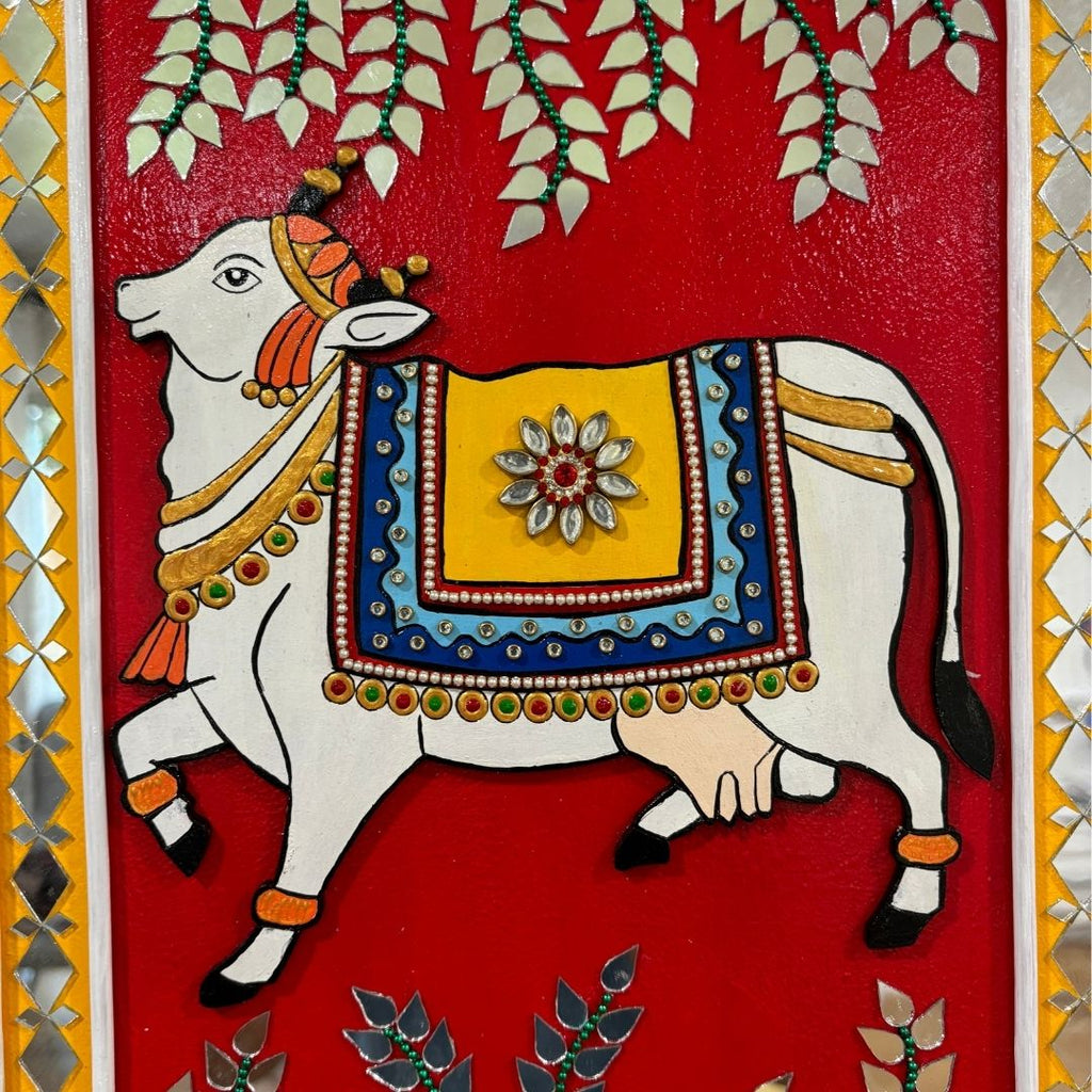Radha Krishna Lippan Wall Art Set - 3 Mud & Mirror Panels
