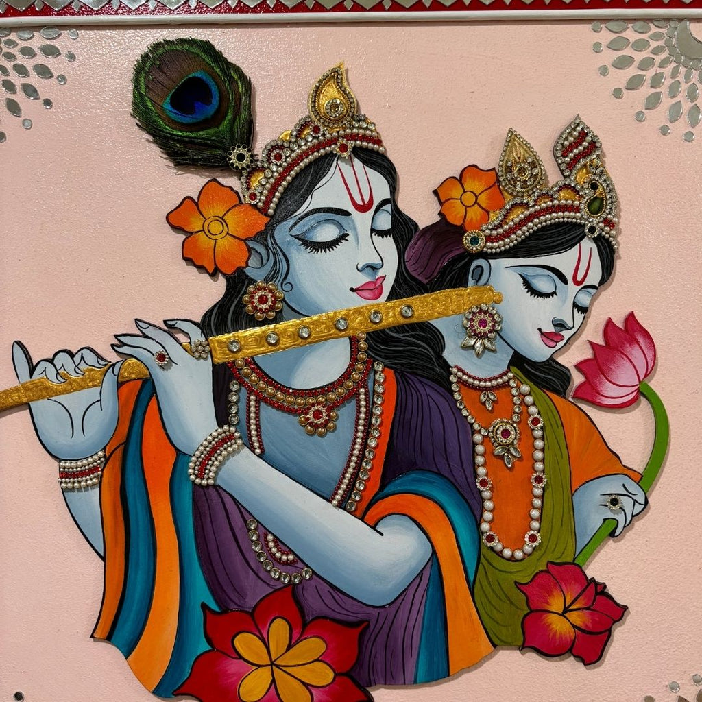 Radha Krishna Lippan Wall Art Set - 3 Mud & Mirror Panels