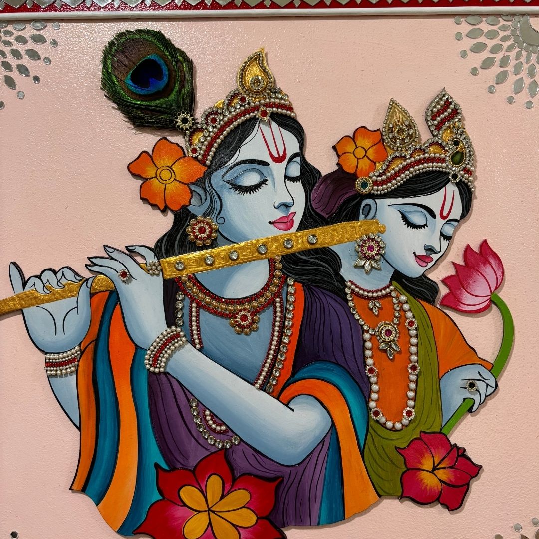 Radha Krishna Lippan Wall Art Set - 3 Mud & Mirror Panels