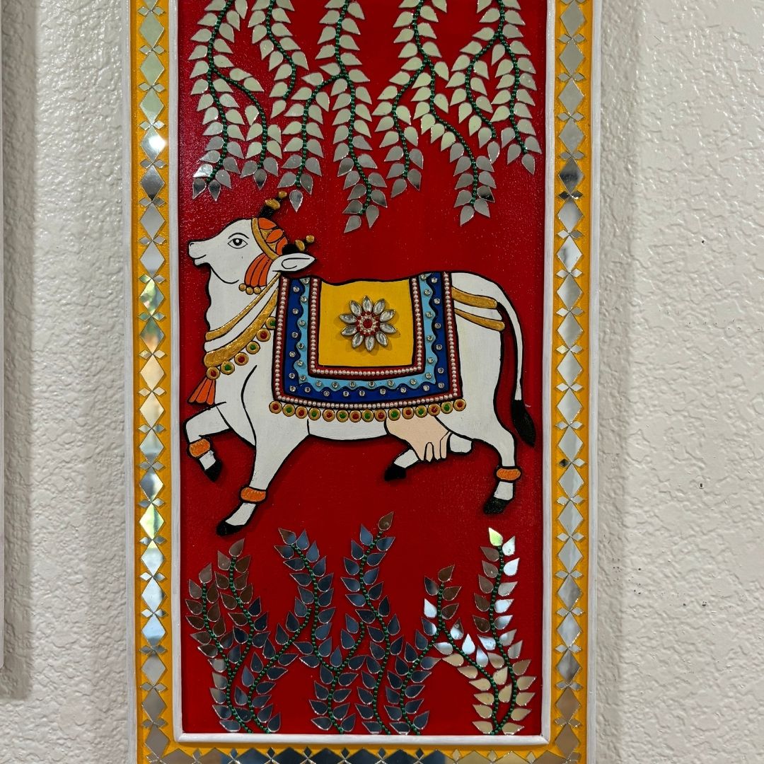 Radha Krishna Lippan Wall Art Set - 3 Mud & Mirror Panels