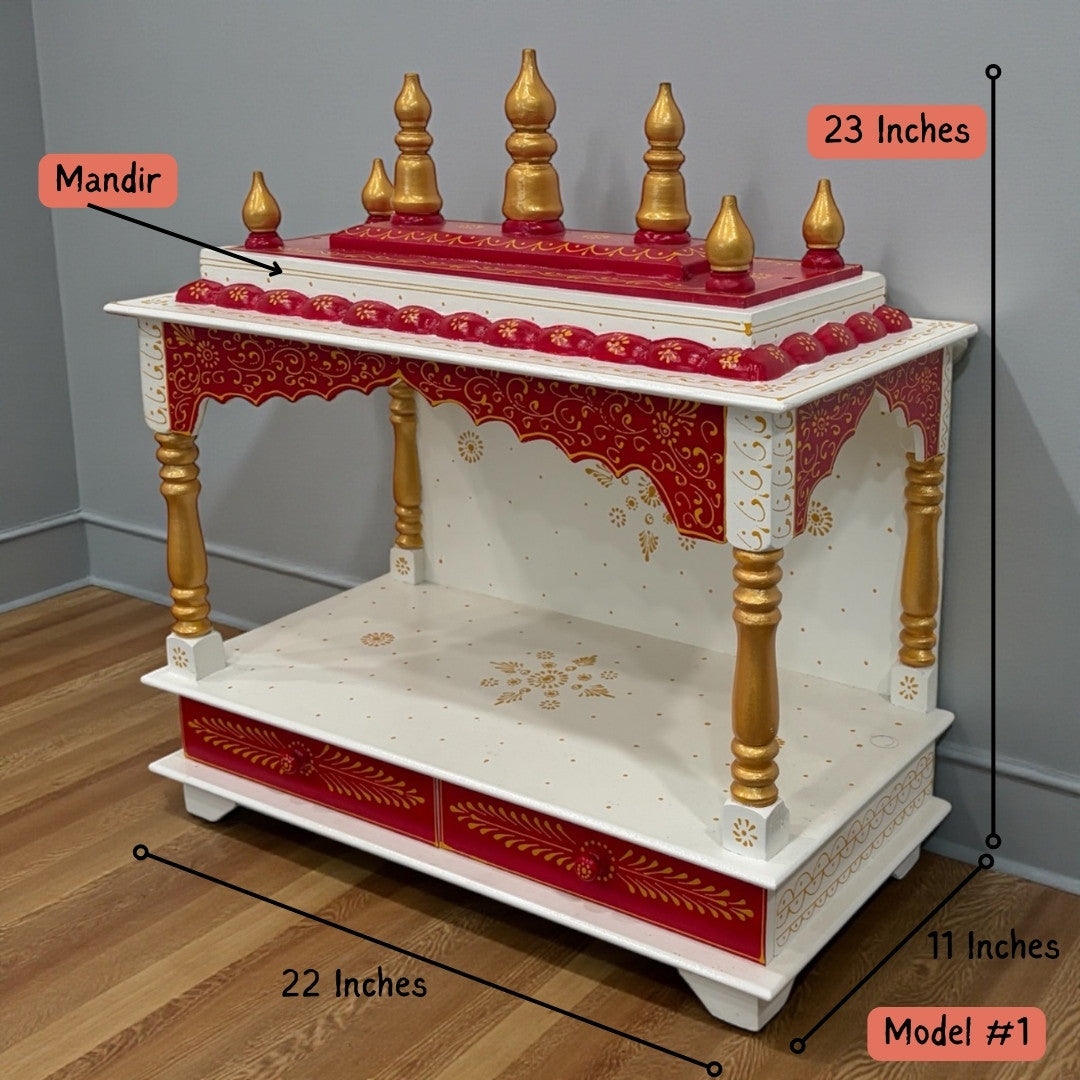 Elegant Red Wooden Temple – Pooja Mandir