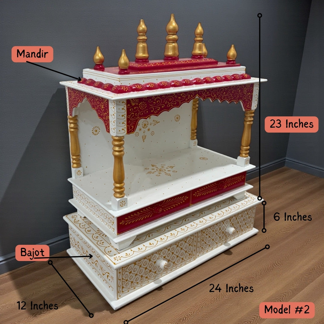 Elegant Red Wooden Temple – Pooja Mandir