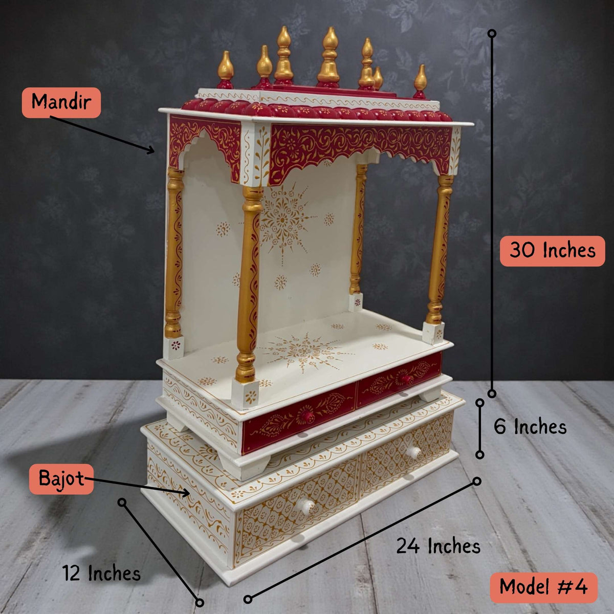 Elegant Red Wooden Temple – Pooja Mandir