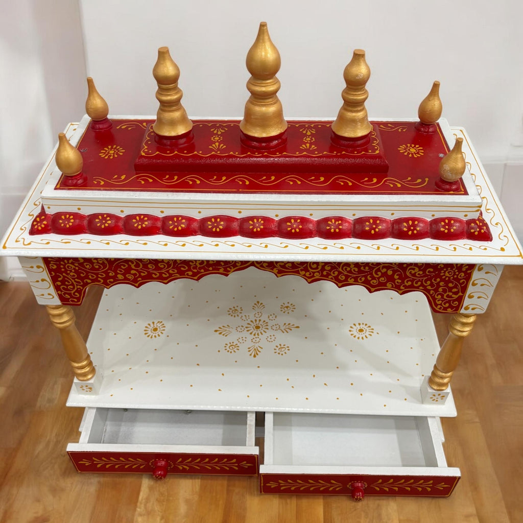 Elegant Red Wooden Temple – Pooja Mandir