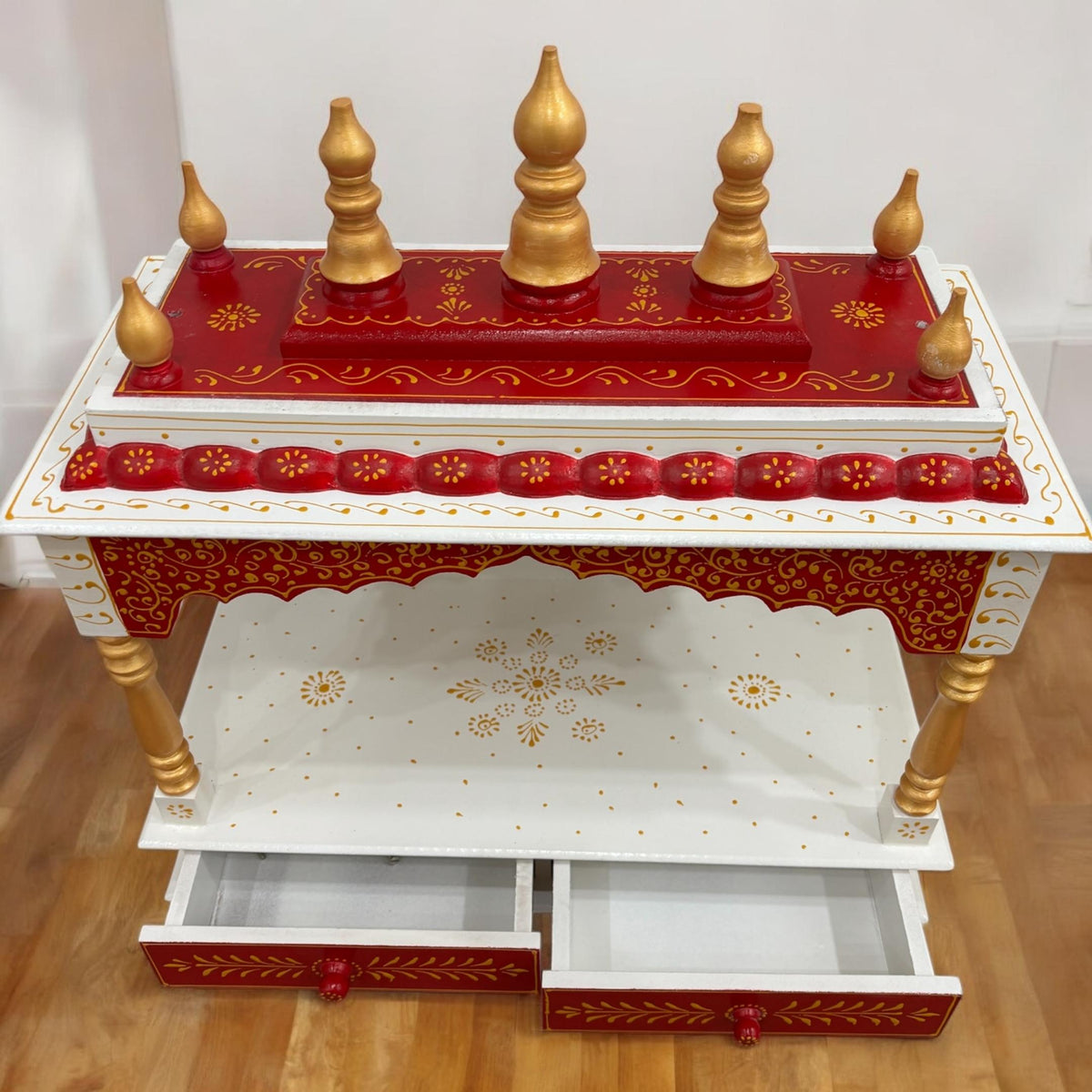 Elegant Red Wooden Temple – Pooja Mandir