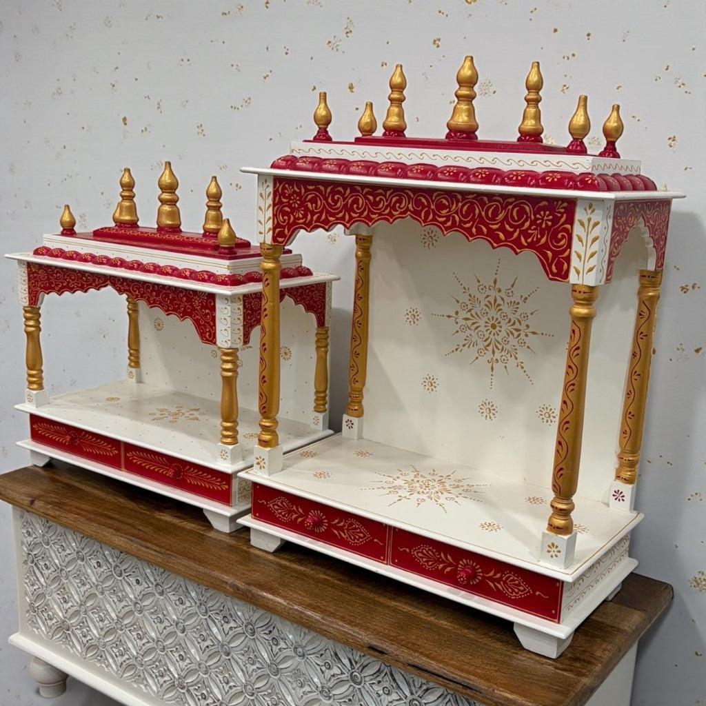 Elegant Red Wooden Temple – Pooja Mandir
