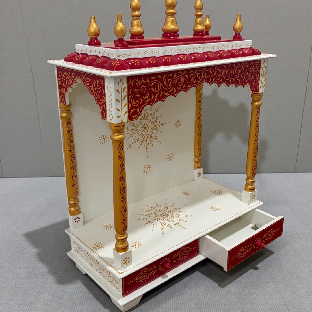 Elegant Red Wooden Temple – Pooja Mandir